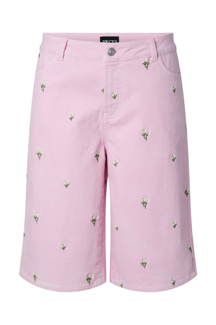 Pieces - Pcflora Long Emb Shorts - 5124683 Roseate Spoonbill Yellow Flower Embroidery
