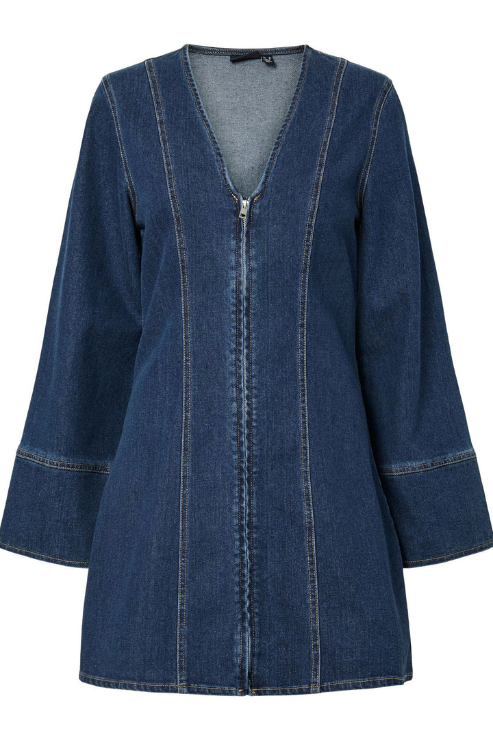 Pieces - Pcflora Ls Denim Dress - 4965162 Dark Blue Denim Kjoler 