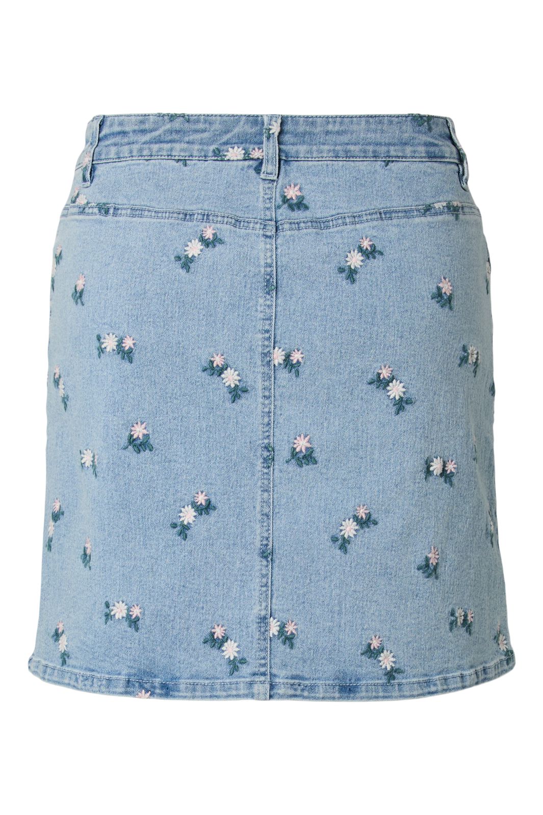 Pieces - Pcflora Short Denim Emb Skirt - 5068175 Light Blue Denim Pink Flower Embroidery
