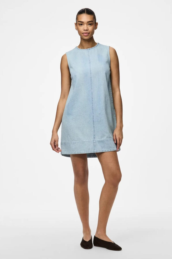 Pieces - Pcflora Sl Mini Denim Dress - 4793356 Light Blue Denim