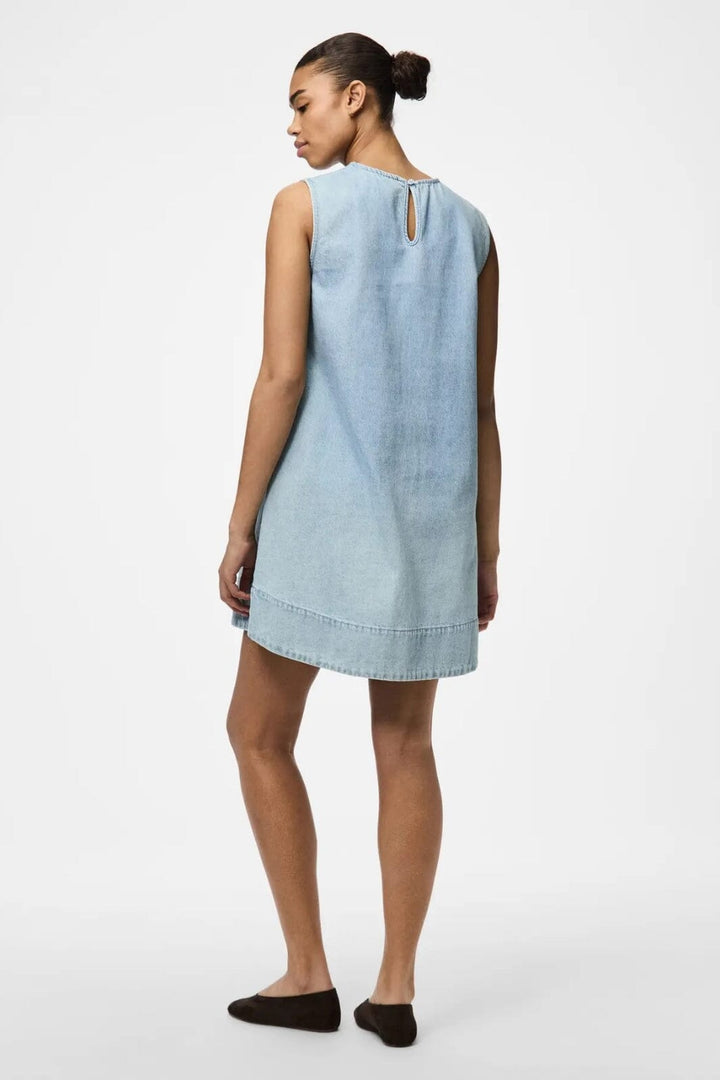 Pieces - Pcflora Sl Mini Denim Dress - 4793356 Light Blue Denim