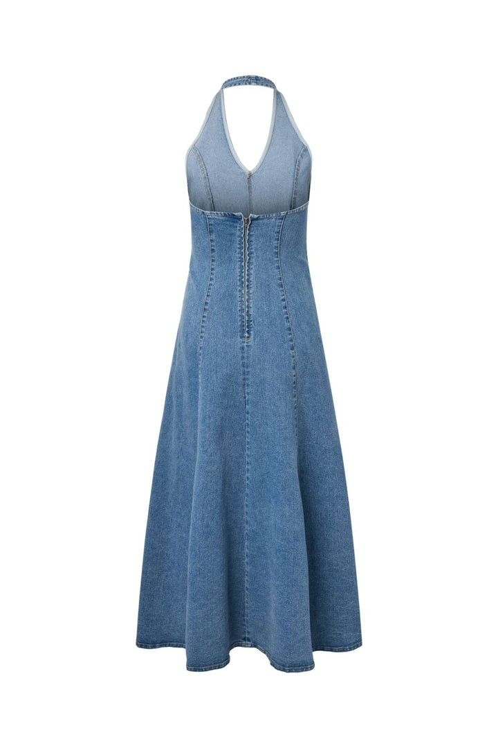 Pieces - Pcfranna Sl Halterneck Dress - 5106238 Light Blue Denim