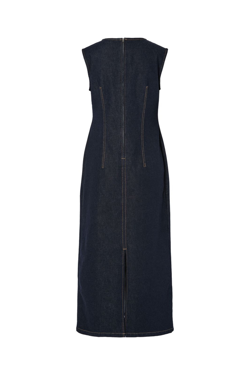 Pieces - Pcfranna Sl Long Denim Dress - 5091121 Dark Blue Denim Rinse