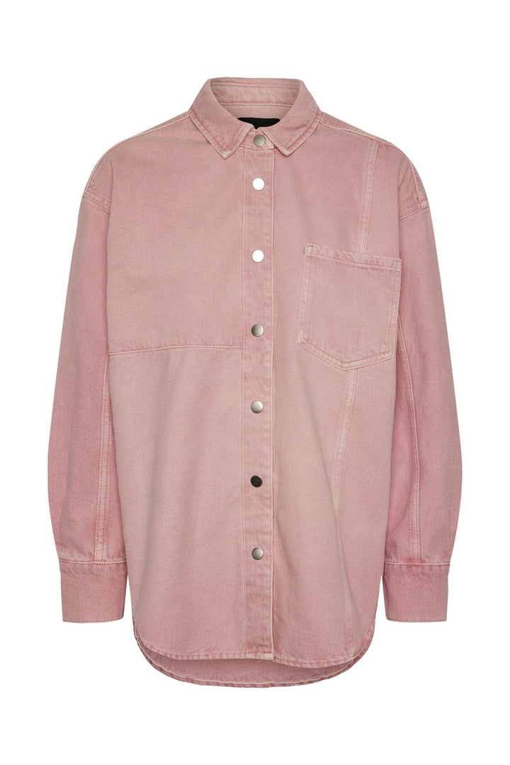 Pieces - Pcfria Ls Denim Shirt - 4584197 Candy Pink Washed