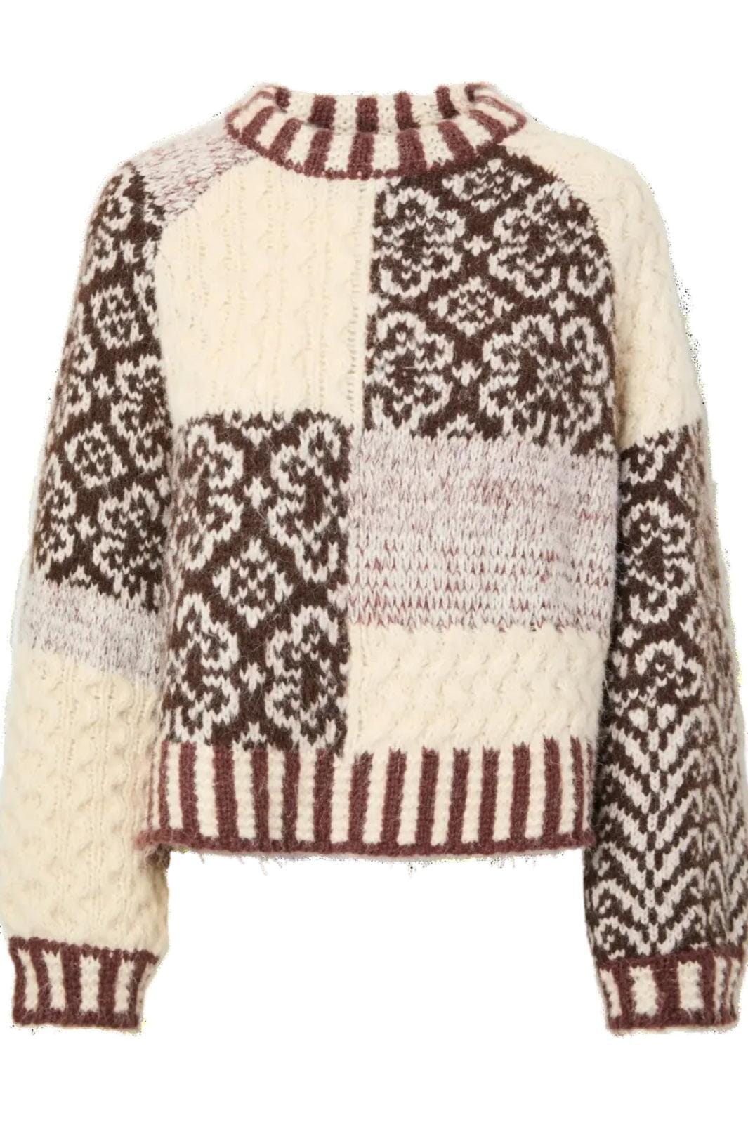 Pieces - Pcfusion Ls O-Neck Colorblock Knit - 5129668 Greige Natural Tones Colorblock Strikbluser 