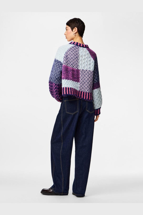 Pieces - Pcfusion Ls O-Neck Colorblock Knit - 5129669 Sachet Pink Blue And Purple Colorblock