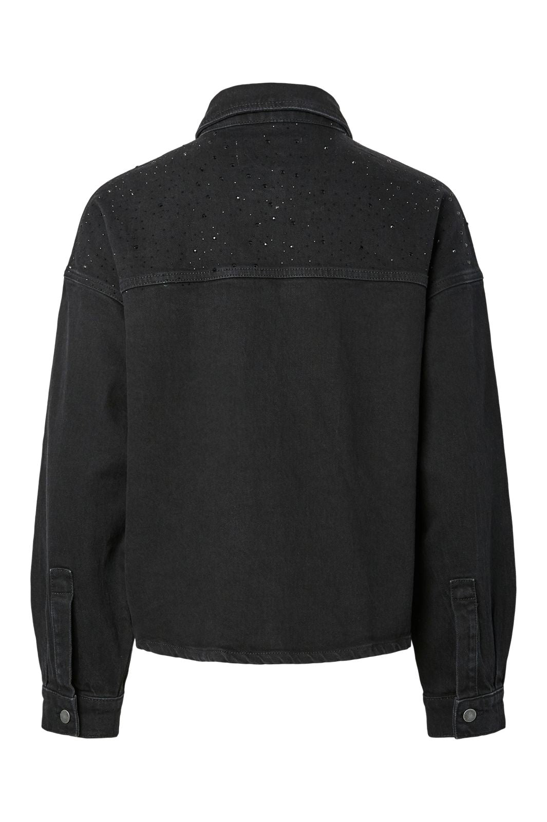 Pieces - Pcgabi Ls Rhinestone Denim Shirt - 4994525 Black Denim Black Rhinestones