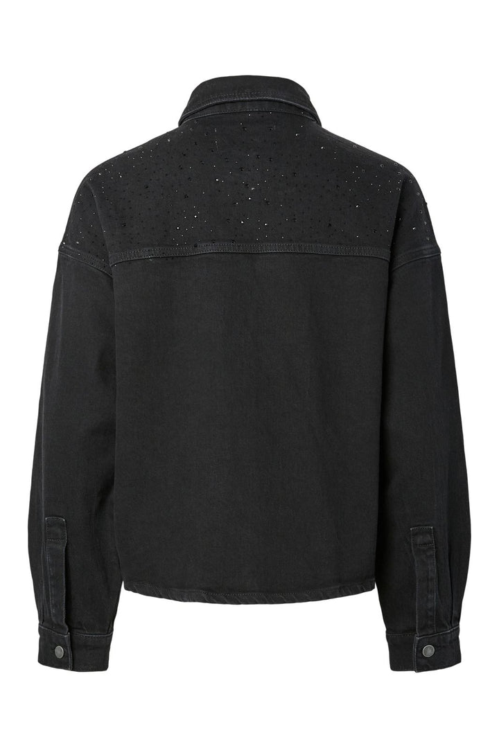 Pieces - Pcgabi Ls Rhinestone Denim Shirt - 4994525 Black Denim Black Rhinestones