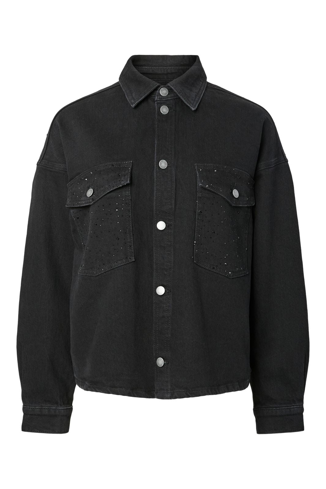 Pieces - Pcgabi Ls Rhinestone Denim Shirt - 4994525 Black Denim Black Rhinestones