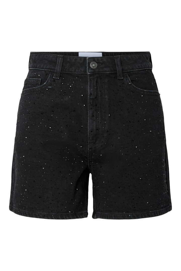 Pieces - Pcgabi Rhinestone Denim Shorts - 4994539 Black Denim Black Rhinestones