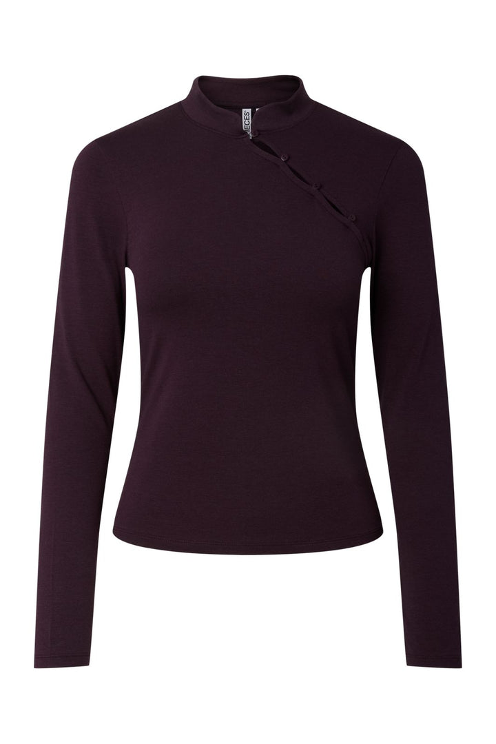 Pieces - Pcjasmin Ls Button Detail Top - 5222420 Plum Perfect