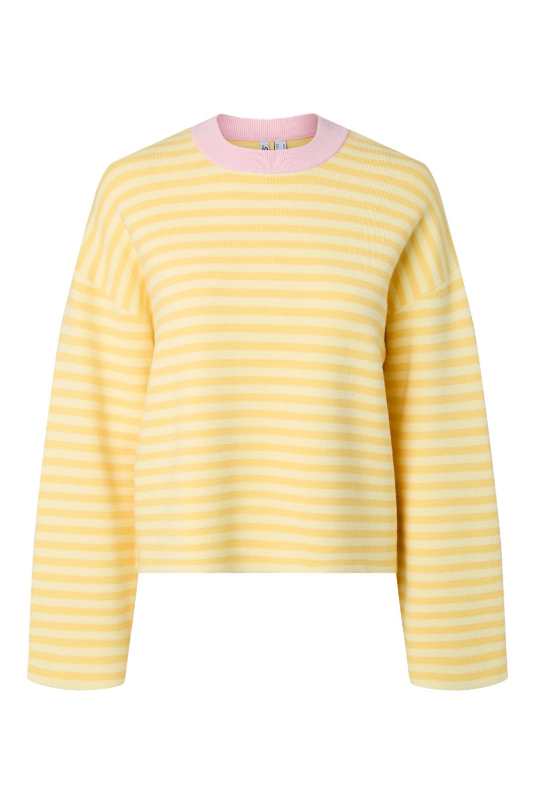 Pieces - Pcjassy Ls O-Neck Knit - 5184105 Double Cream Lemon Drop + Roseate Spoonbill Neckline