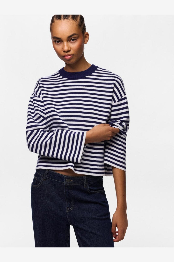 Pieces - Pcjassy Ls O-Neck Knit - 5190541 Maritime Blue Cloud Dancer