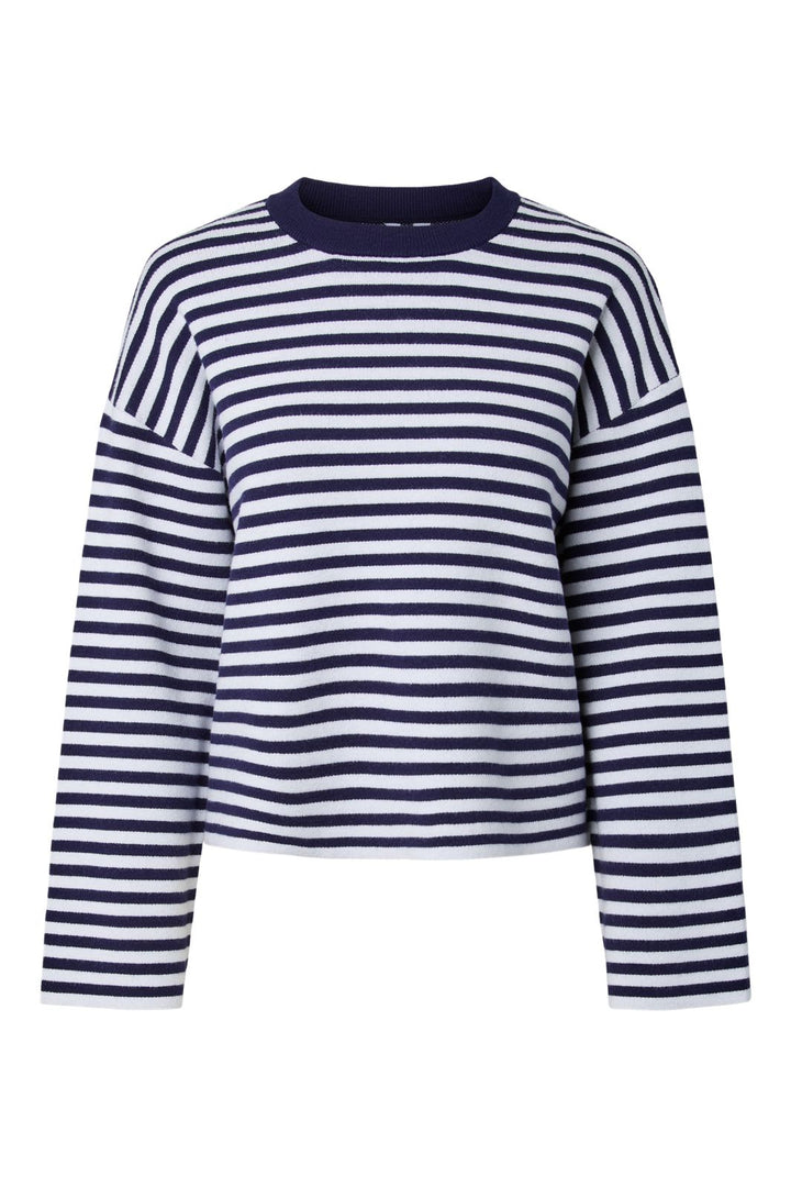 Pieces - Pcjassy Ls O-Neck Knit - 5190541 Maritime Blue Cloud Dancer