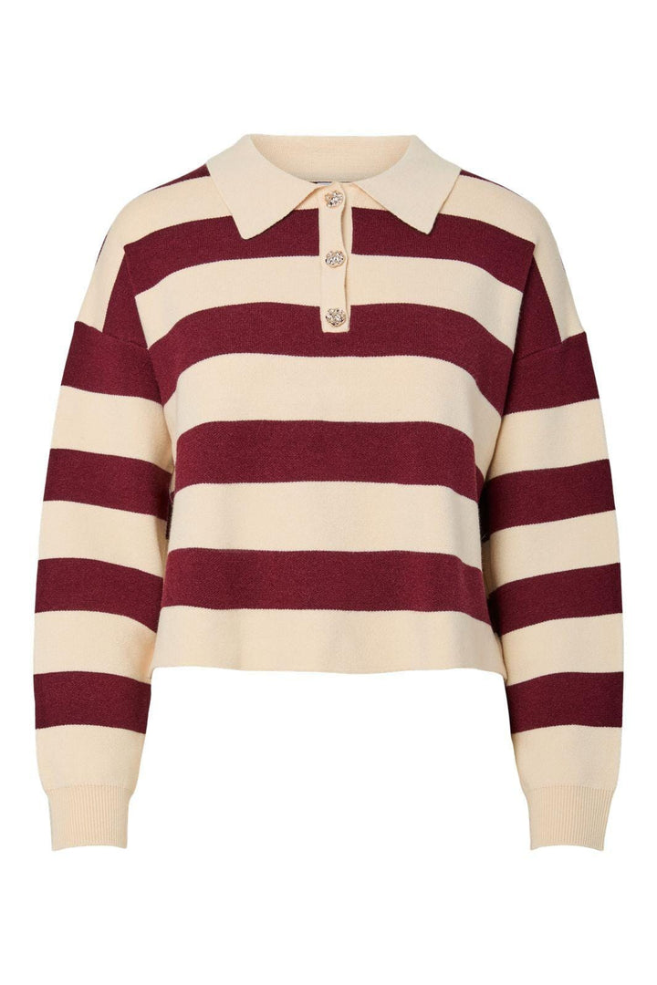 Pieces - Pcjassy Ls Short Polo Knit - 5040020 Winetasting Birch Bluser 