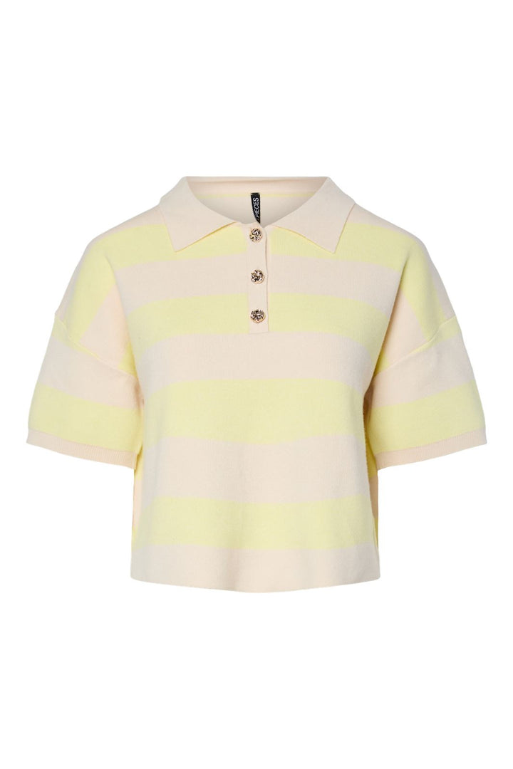 Pieces - Pcjassy Ss Short Polo Knit Fsy - 4884099 French Vanilla Coconut Milk