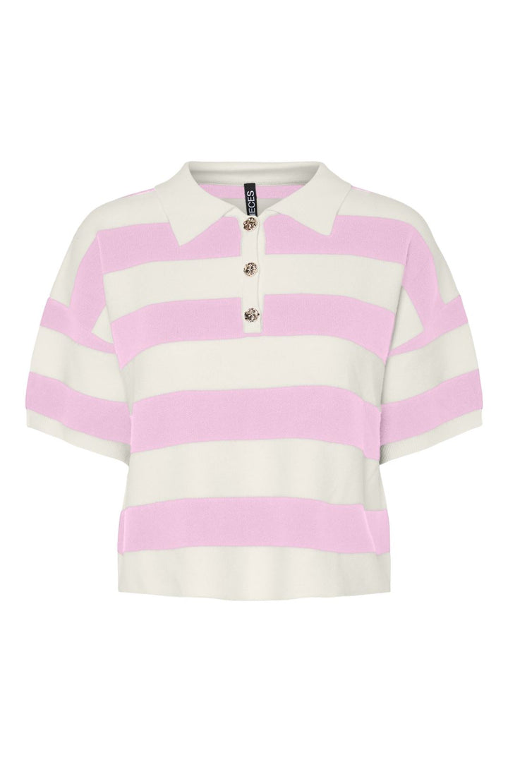 Pieces - Pcjassy Ss Short Polo Knit Fsy - 4884101 Pink Tulle Coconut Milk