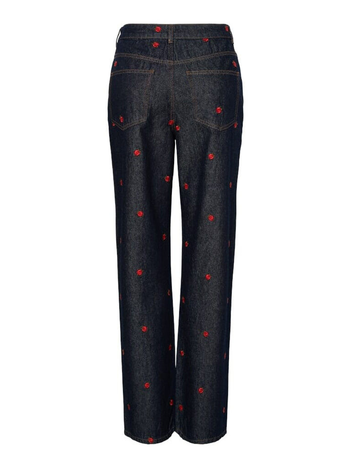 Pieces - Pcjava Straight Jeans - 4888513 Dark Blue Denim Rose Jeans 