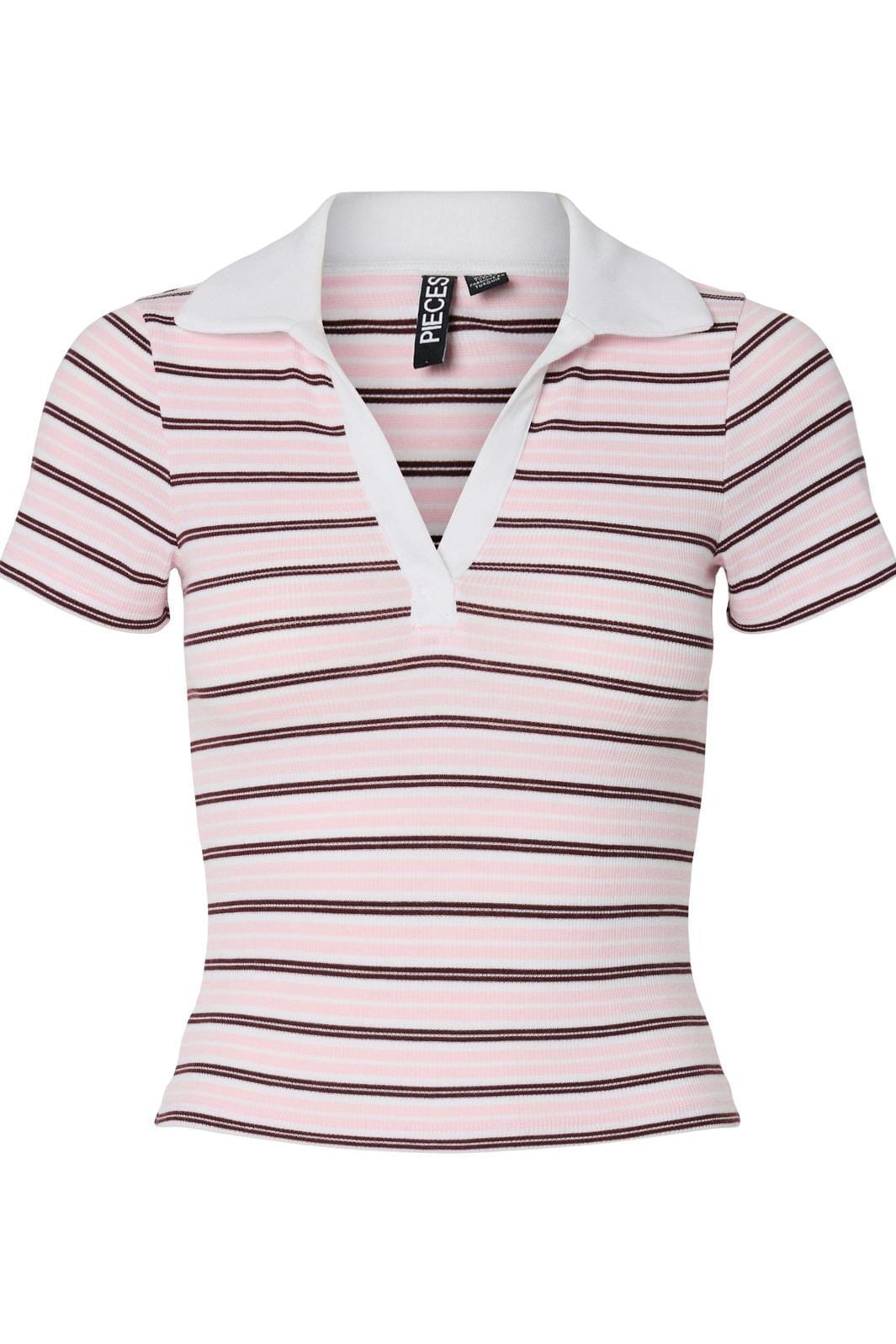 Pieces - Pcjayjay Ss V-Neck Polo Top Fsy - 4961816 Pink Tulle Tawny Port/White Skjorter 