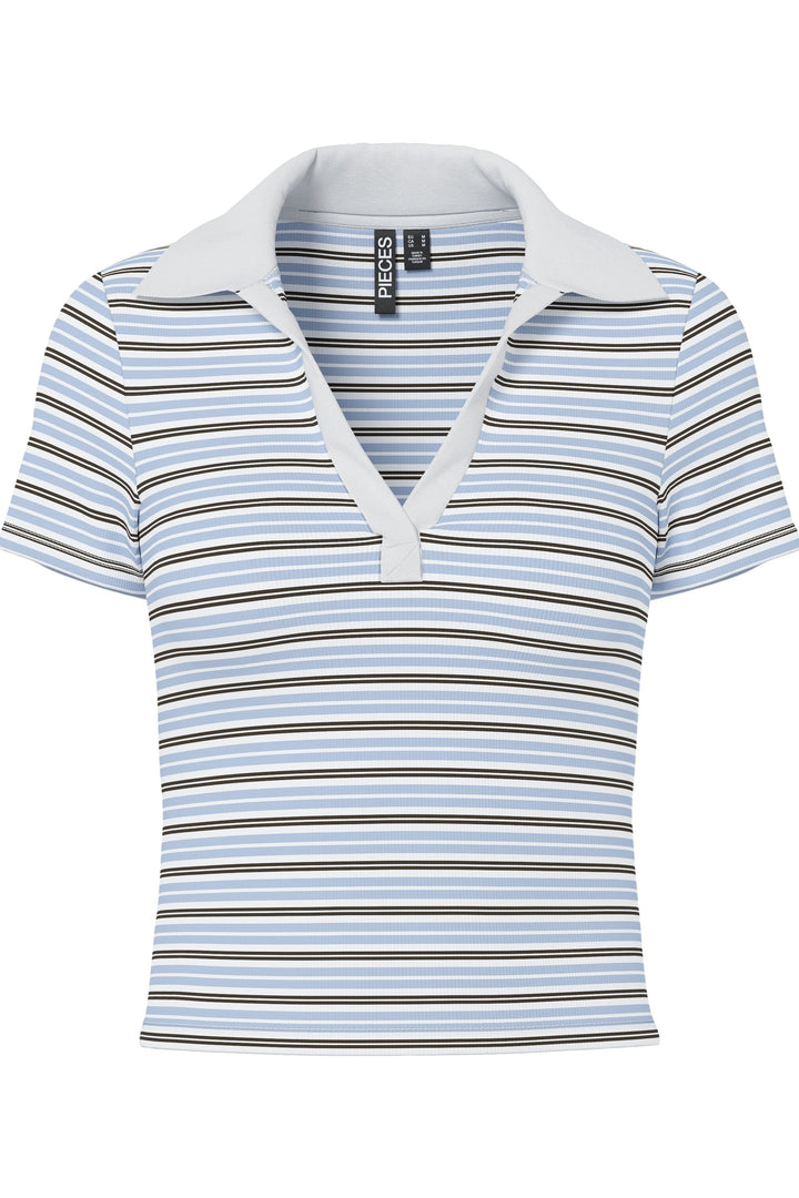 Pieces - Pcjayjay Ss V-Neck Polo Top Fsy - 4961817 Cashmere Blue Delicioso/White Skjorter 