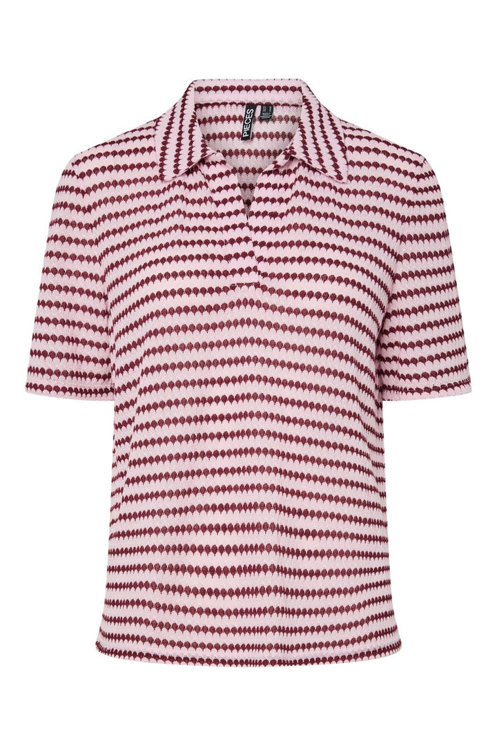 Pieces - Pcjeya Ss V-Neck Loose Polo - 4953115 Pink Tulle Port Royale