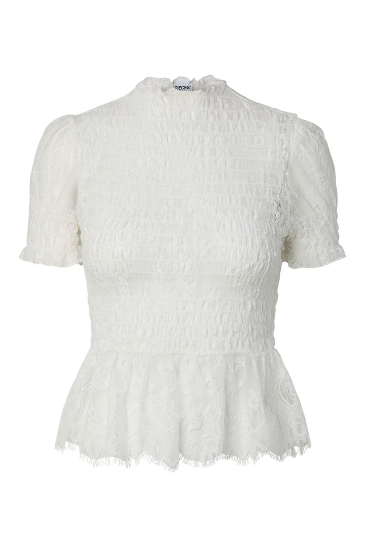 Pieces - Pcjilly Ss Lace Top - 5200991 Bright White