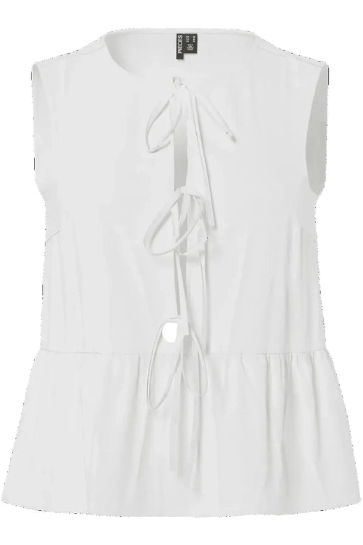 Pieces - Pcjolly Sl Tie Top - 4904304 Bright White Toppe 