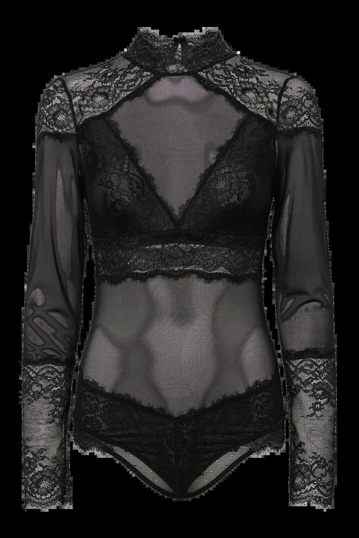 Pieces - Pcjora Xmas High Neck Ls Bodystocking - 4837712 Black Bodysuits 