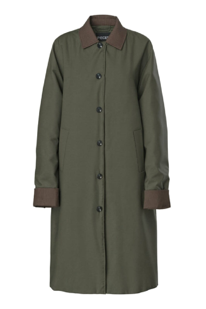 Pieces - Pcjorma Long Corduroy Jacket - 4881893 Forest Night Hot Fudge Frakker 