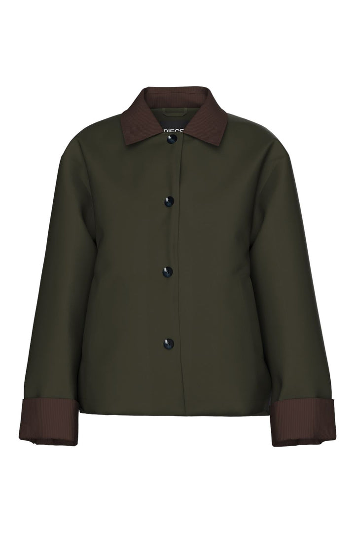 Pieces - Pcjorma Short Padded Jacket - 4881894 Forest Night Hot Fudge