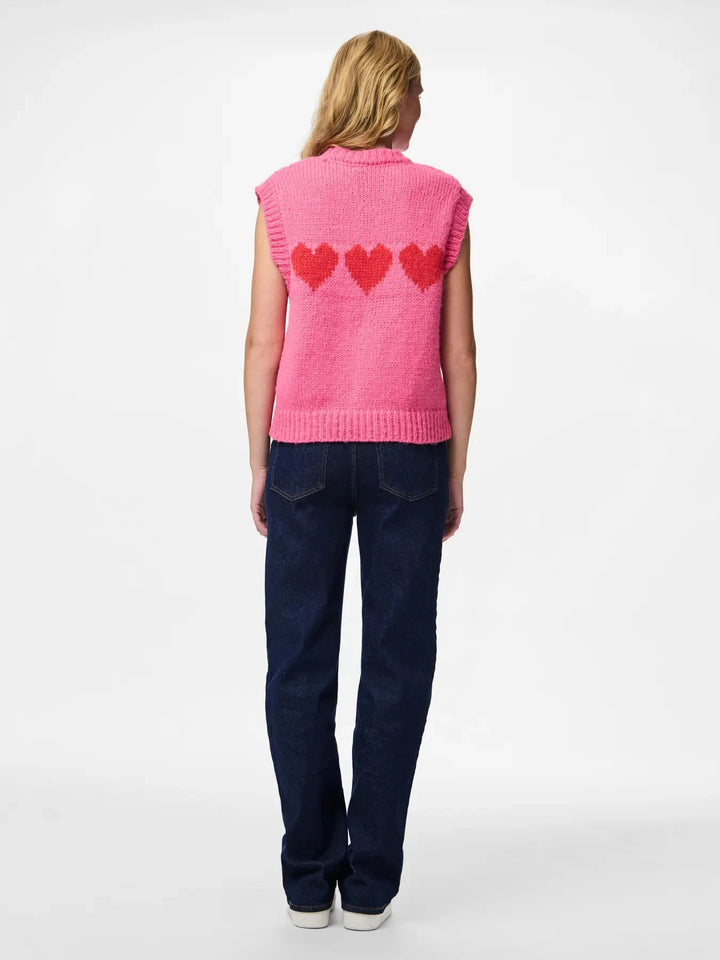 Pieces - Pcjove Sl O-Neck Knit Vest - 4843632 Sugar Plum Goji Berry Hearts Frakker 