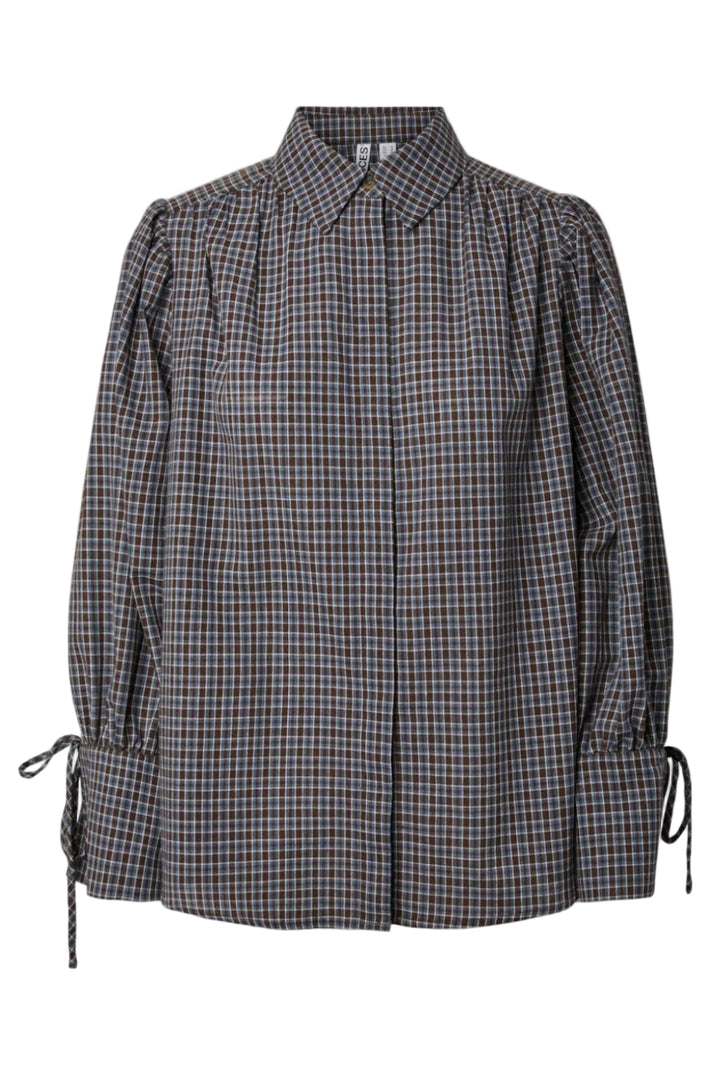 Pieces - Pcjuna Ls Pleated Detail Shirt Wnv - 5179493 Cashmere Blue Hot Fudge