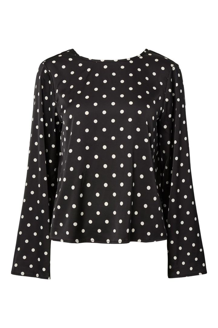 Pieces - Pcjytta Ls Satin Top - 5052187 Black White Dots