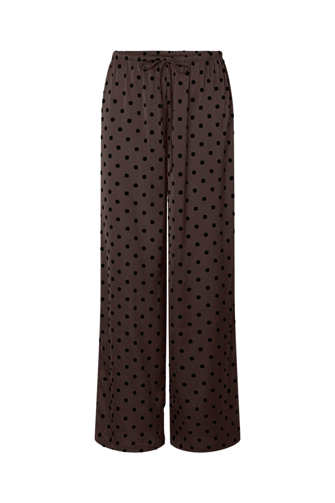 Pieces - Pcjytta Straight Satin Pants - 5069033 Hot Fudge Black Dots