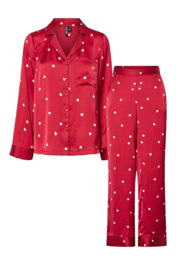 Pieces - Pcjytte Xmas Satin Night Set - 4832640 Savvy Red Hearts Nattøj 