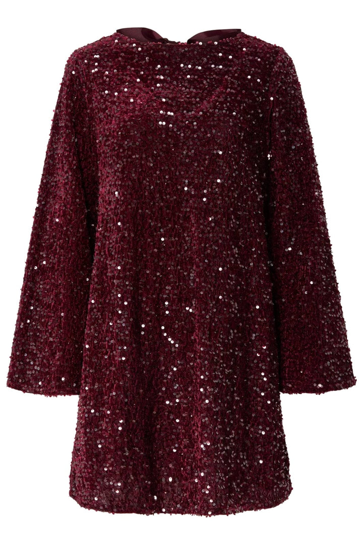 Pieces - Pckam Ls Deep Back Bow Dress - 4859164 Tawny Port Tawney Port Sequins Kjoler 
