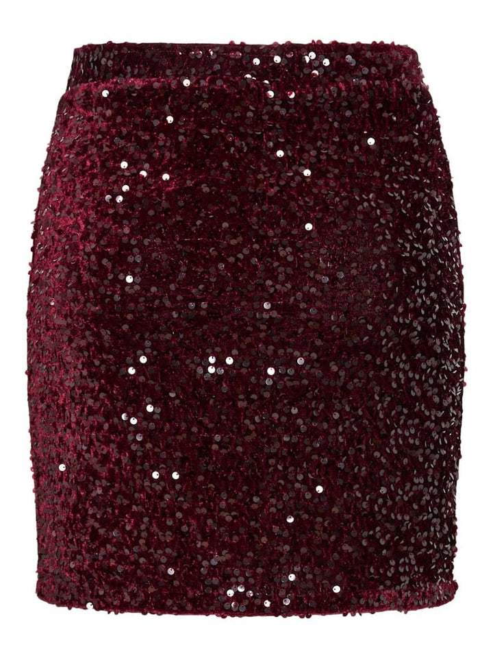 Pieces - Pckam New Short Skirt - 4859161 Tawny Port Tawney Port Sequins Nederdele 
