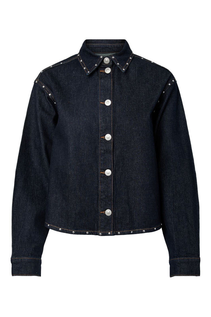 Pieces - Pckarla Ls Denim Shirt Fsy Pp - 5036289 Dark Blue Denim Rinse
