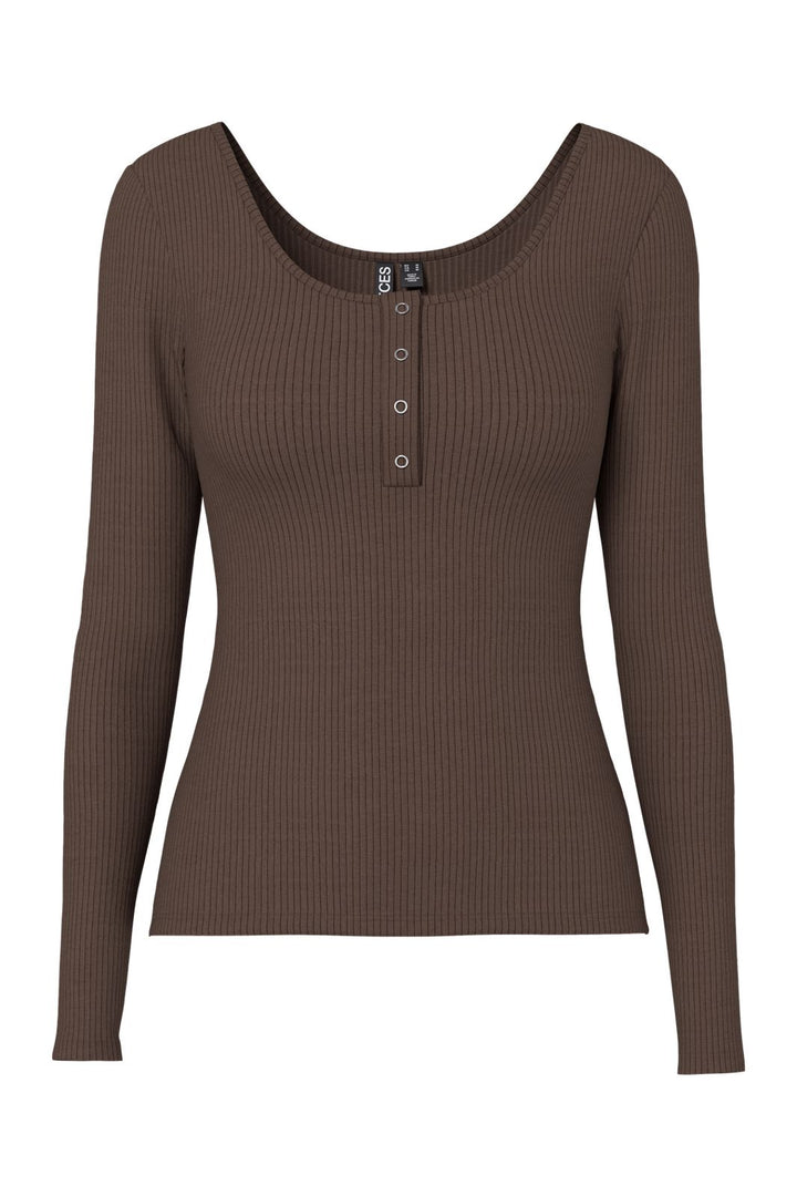 Pieces - Pckitte Ls Top - 4801778 Hot Fudge