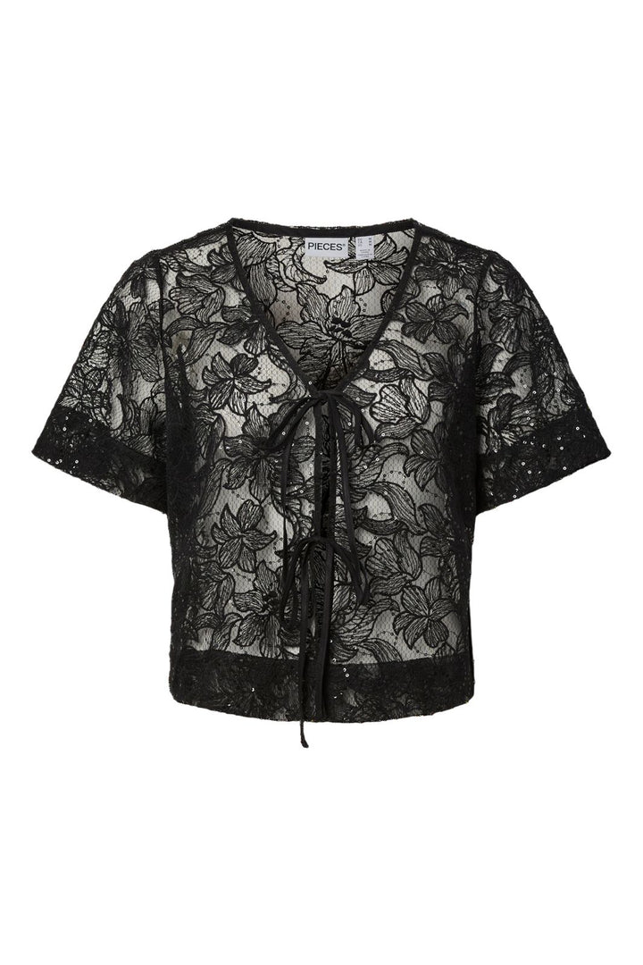 Pieces - Pclouise 2/4 V-Neck Tie Top - 5042915 Black