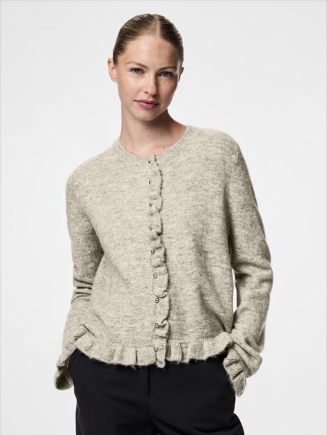 Pieces - Pclydia Ls Frill Knit Cardigan Fsy - 4912610 Birch Melange Cardigans 