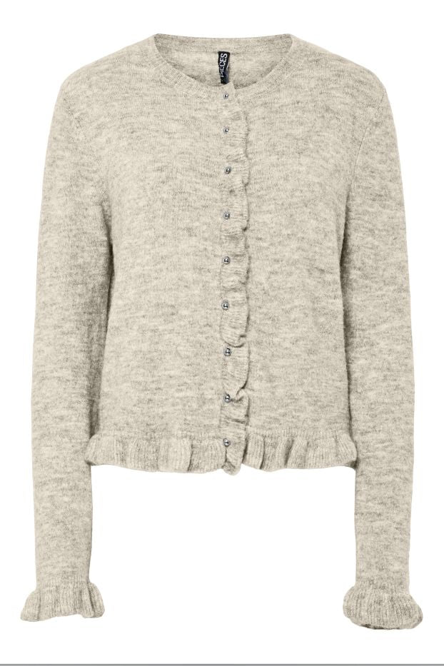 Pieces - Pclydia Ls Frill Knit Cardigan Fsy - 4912610 Birch Melange Cardigans 