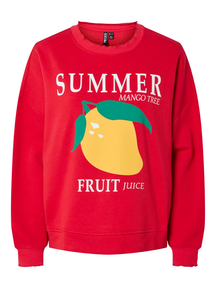 Pieces - Pcmaliah Ls Print Sweat - 4829581 True Red Mango