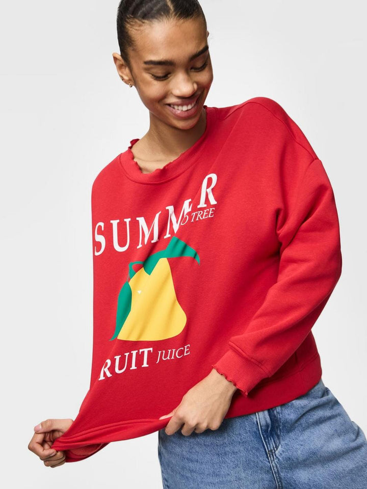 Pieces - Pcmaliah Ls Print Sweat - 4829581 True Red Mango