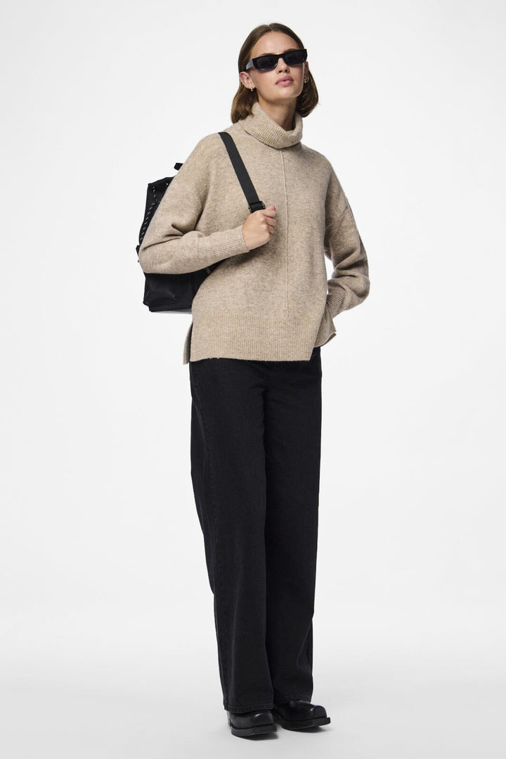Pieces - Pcmalou Ls Rollneck Knit - 4550247 Taupe Gray Melange