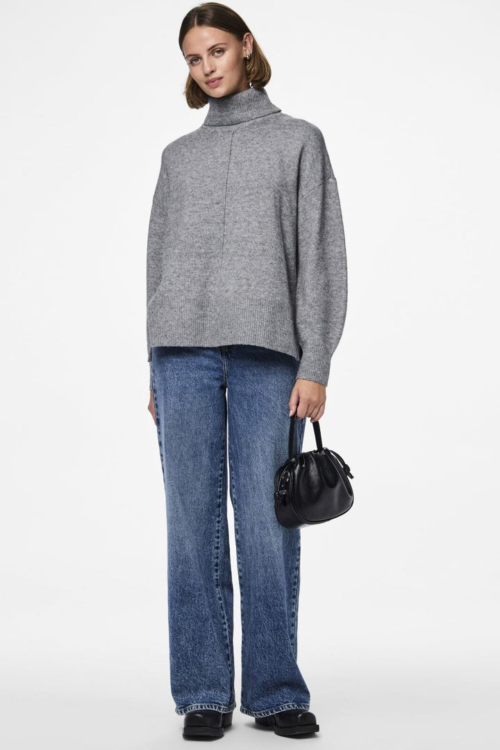 Pieces - Pcmalou Ls Rollneck Knit - 4550248 Medium Grey Melange Melange