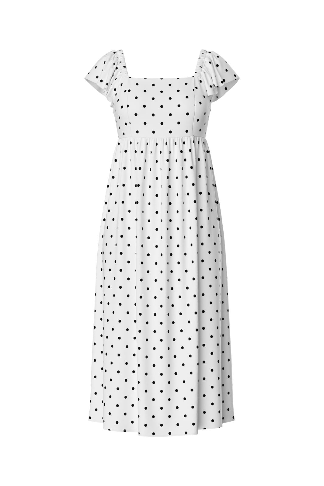 Pieces - Pcmalou Sl Midi Frill Dress - 4726108 Bright White Black Dots
