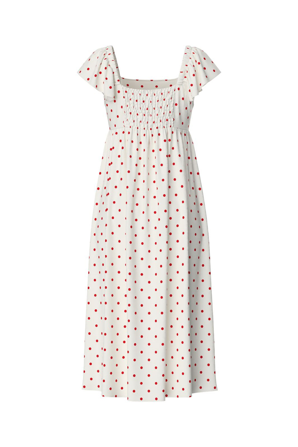 Pieces - Pcmalou Sl Midi Frill Dress - 4726109 Bright White High Risk Red Dots