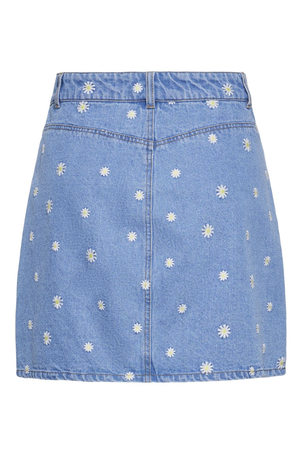 Pieces - Pcmay Short Denim Skirt - 4574938 Medium Blue Denim Emb Flowers