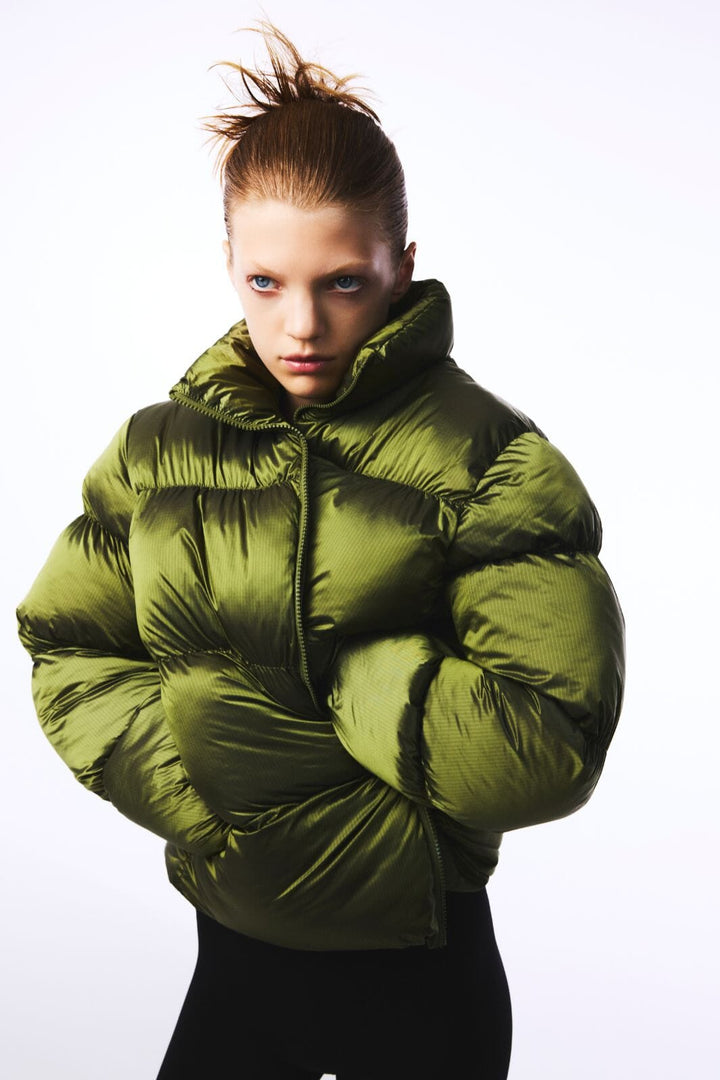 Pieces - Pcmilla Shiny Puffer Jacket W. Hood - 4880204 Military Olive Jakker 